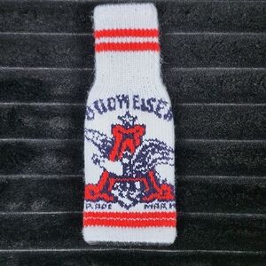 Budweiser White and Red Knit Bottle Cover